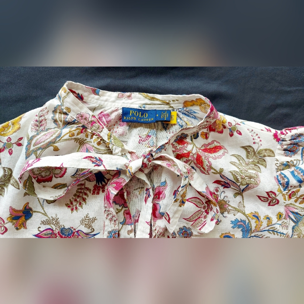 Polo Ralph Lauren Linen blouse by  with a floral print and neck ties Size S/M